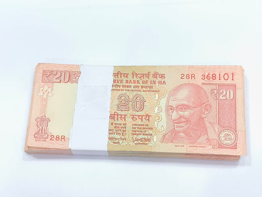 Rare ₹20 note packet with serial number 368101, Urjit Patel signed 100 UNC notes full bundle
