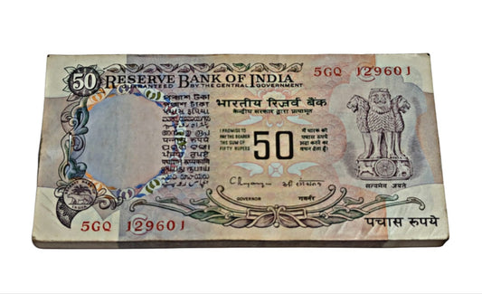 Rare ₹50 old note packet signed by C. Rangarajan, RBI old Gandhi series issue 100 UNC notes full bundle