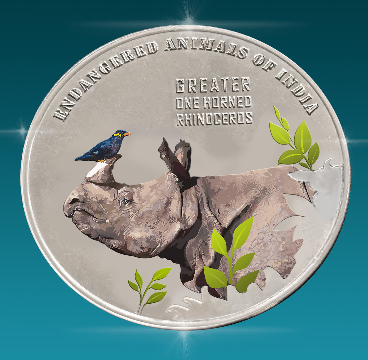 Greater One Horned Rhinoceros Coin Silver Coin Panchtantra Type Rare