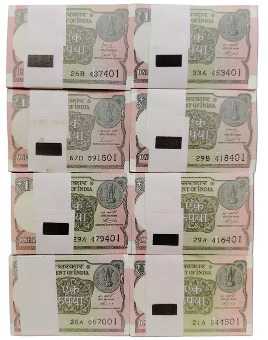 1 Note Packets (2017, 2018, 2019) – 100 Pieces Each | Rare UNC Government of India Issue | Collectible Indian Currency