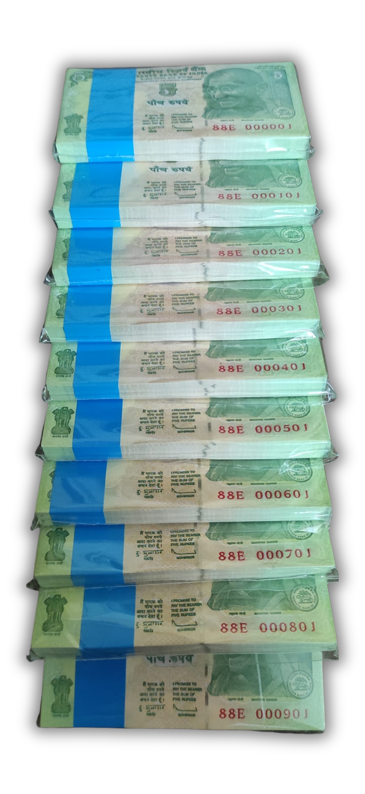 Rare ₹5 Indian Banknotes | Low Serial Number 88E 000001 0001000 Collectible Currency Notes