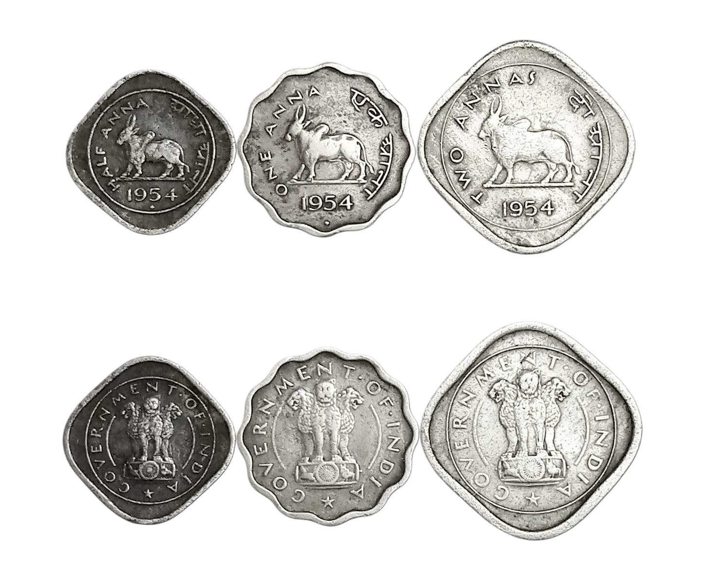 1954 coins half anna, One anna and Two anna Coins Set