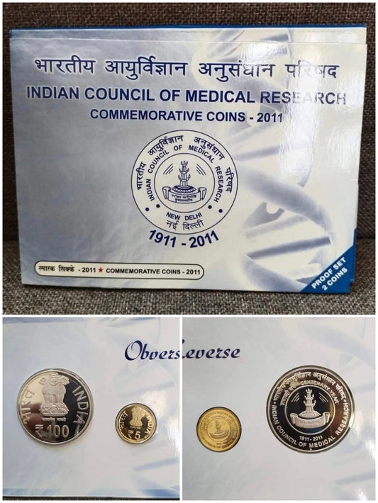 2011 INDIAN COUNCIL OF MEDICAL RESEARCH COMMEMORATIVE COINS PROOF SET 
 TOP GRADE  CONDITION