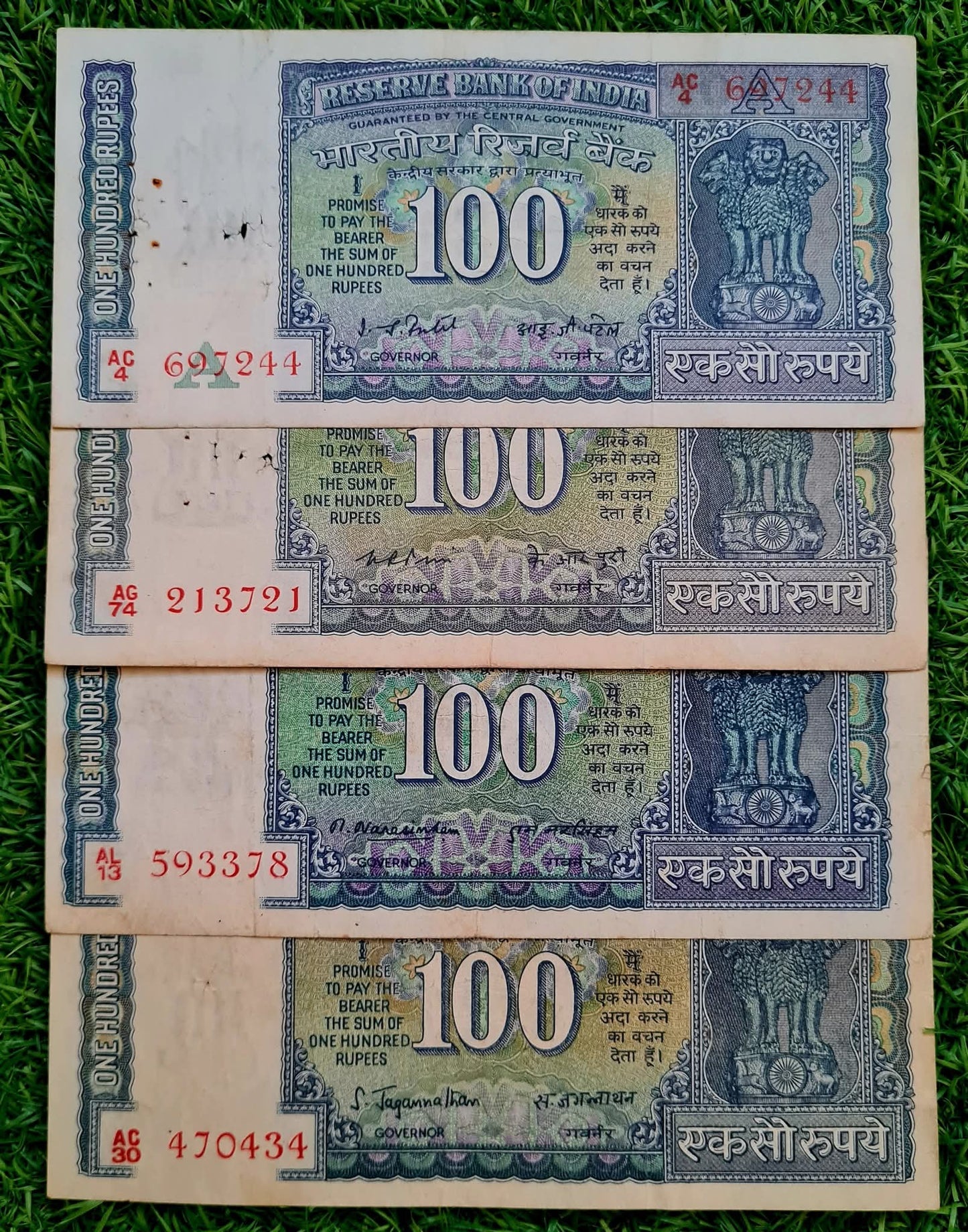 WHITE PATTI  ISSUE RS.100/-
SET OF ALL 4 GOVERNOR
4-NON UNC NOTE (AS PER SCAIN)
ONLY Difrent number given