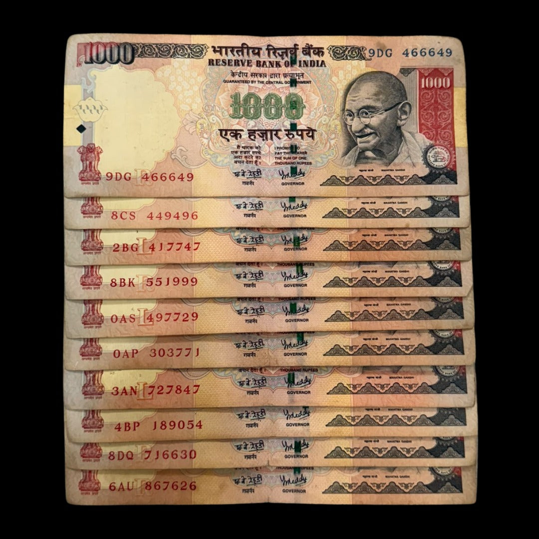 rs 1000 note 10 pis set y v Reddy   governor extremely rare