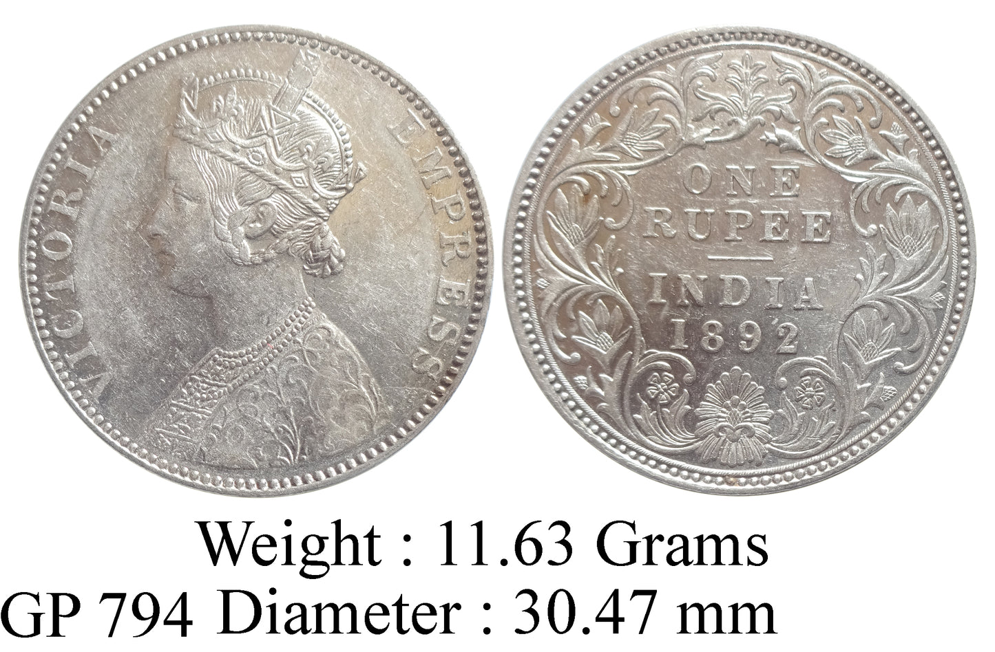 1892 One Rupee Silver Coin | Queen Victoria Empress | Rare British India