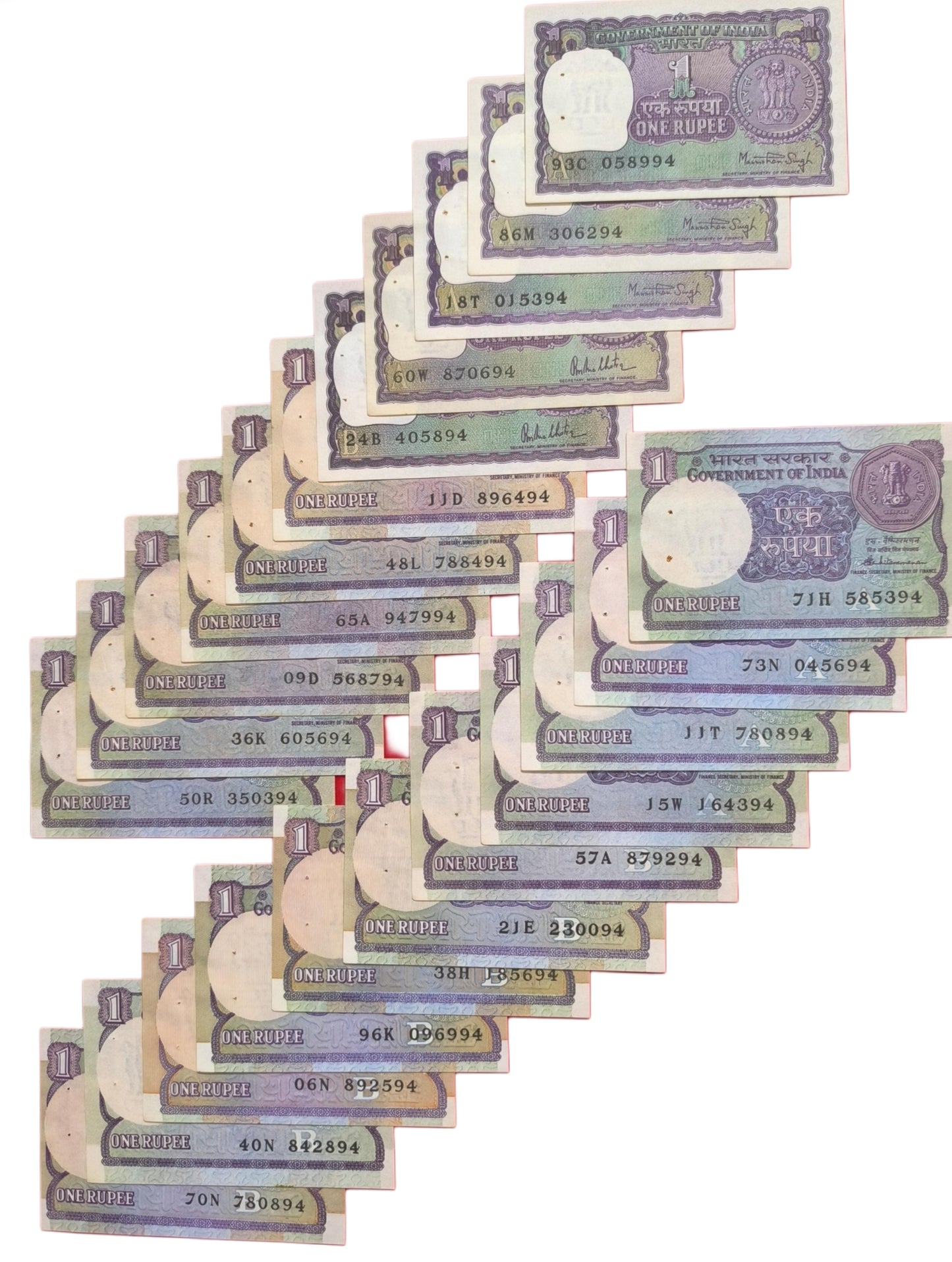 One Rupee Signature Set (62 Notes)

 62 Different Issues UNC notes.
 A-1, A-10, A-14 Issue Notes are not available in this set.