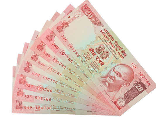 Old 20 Rupees Note 10 Pieces Collection – All Ending with Lucky 786