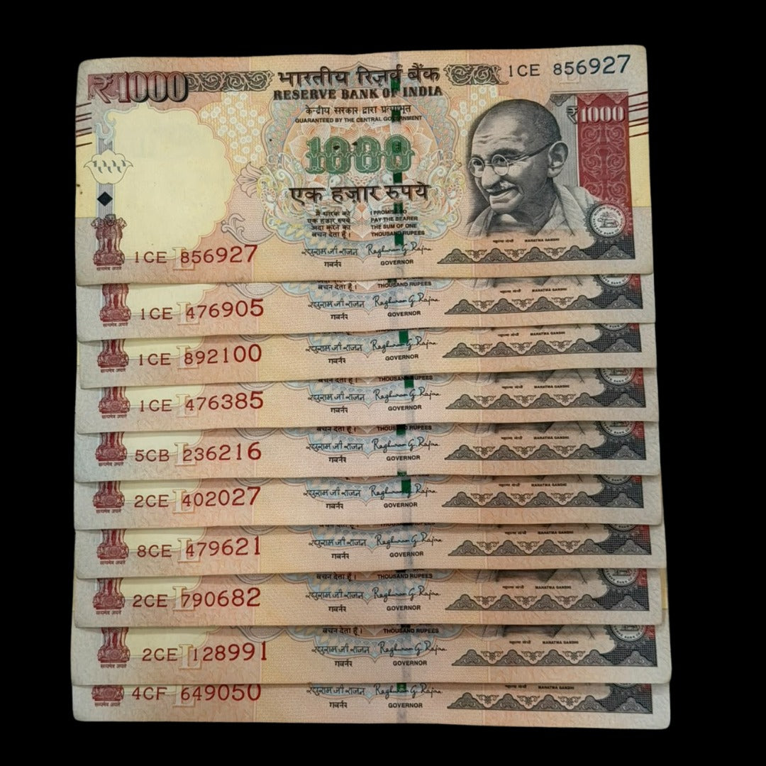 rs 1000 note 10 pis set taliscop symbol raghu Ram Rajan extremely rare