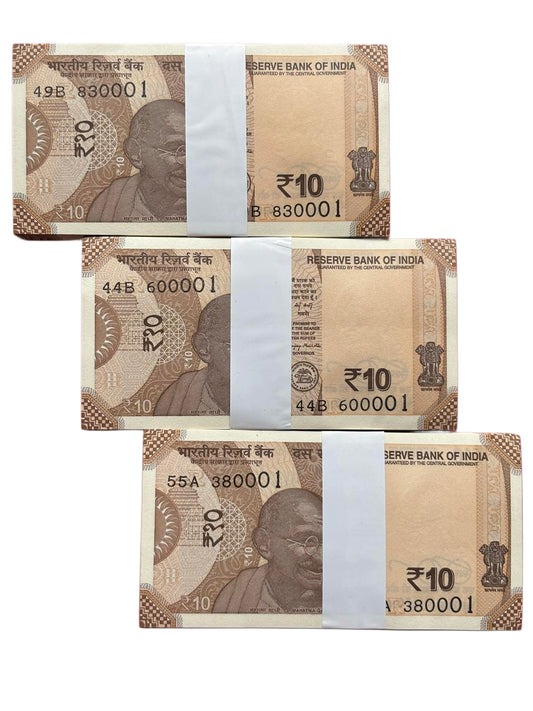 10 Note 100 UNC Fresh Packet | Rare RBI Issue Full Bundle | Collectible Old Indian Currency”