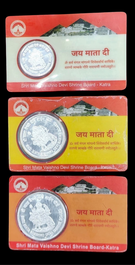 SHRI MATA VAISHNO DEVI JI 3 COINS SET - 5 GRAM ,10 GRAM & 20 GRAMALL 3 COINS - 999 PURE SILVER