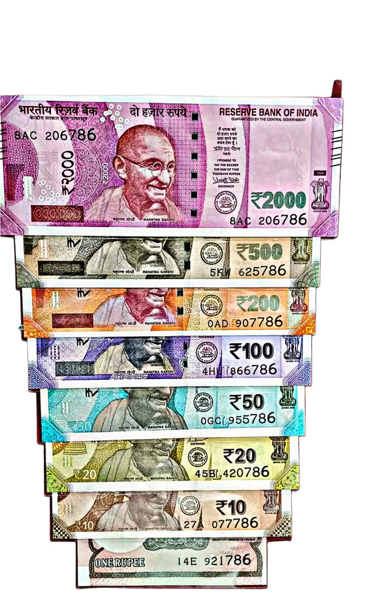 Indian Currency Notes Full Set (₹2000 to ₹1) | 786 Serial Number Rare Collection