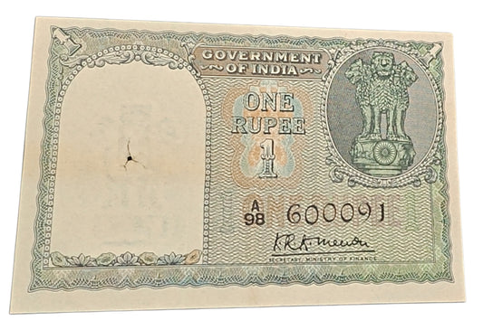 ₹1 First Issue 1951 K.R.K. Menon Signed Note | Rare Government of India One Rupee | Vintage Collectible Currency