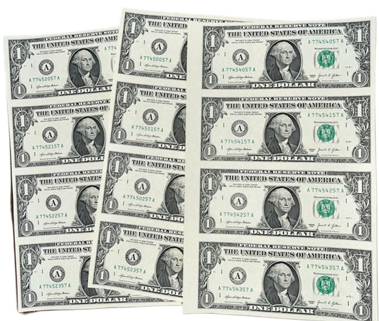 1 Dollar Uncut Sheet | Rare U.S. Federal Reserve Notes | Collectible Currency Sheet