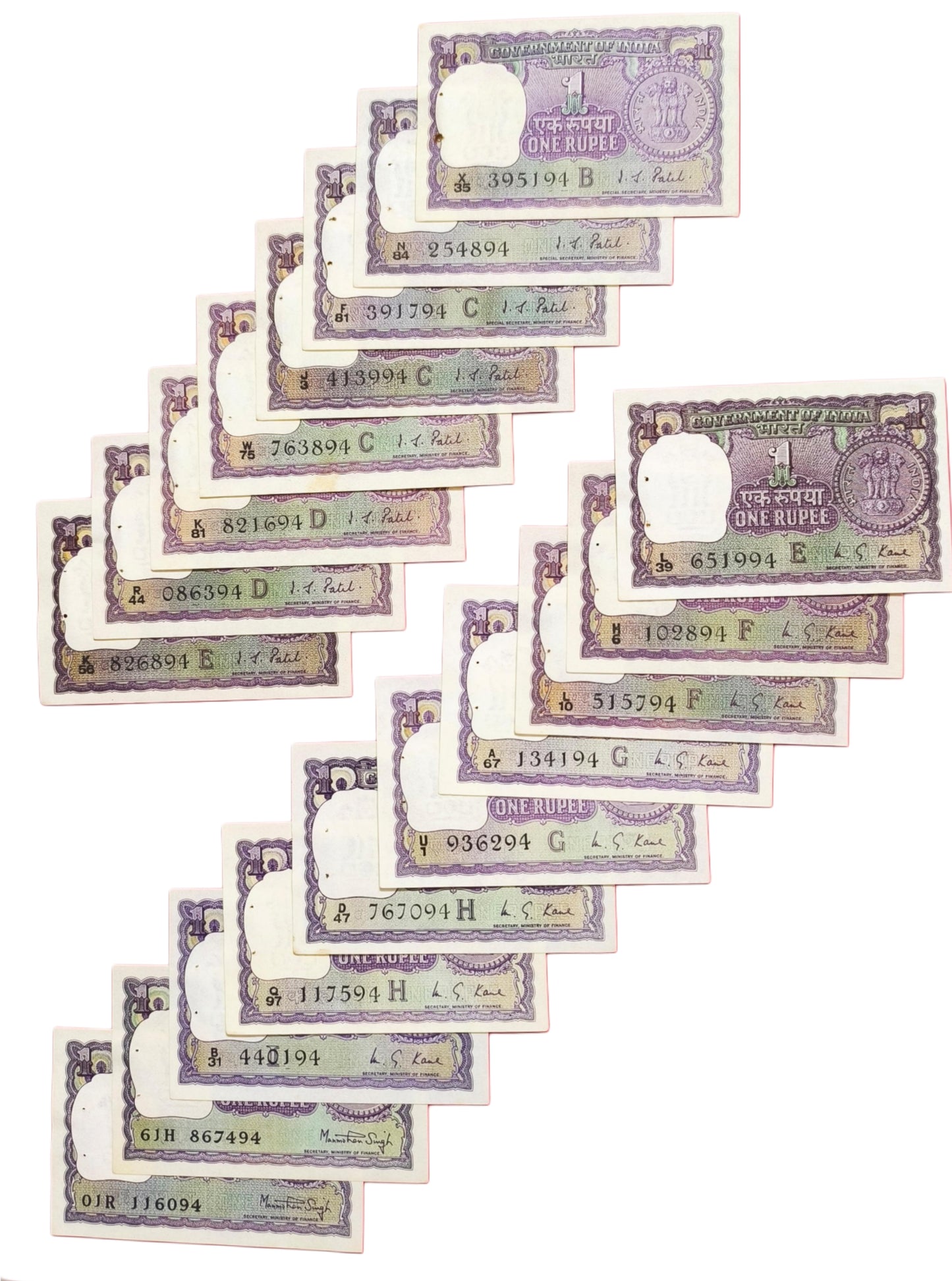 One Rupee Signature Set (62 Notes)

 62 Different Issues UNC notes.
 A-1, A-10, A-14 Issue Notes are not available in this set.