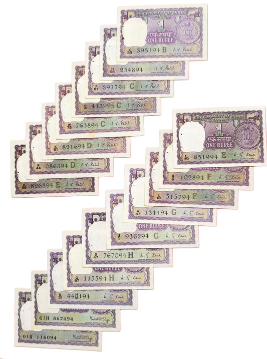 One Rupee Signature Set (62 Notes)

 62 Different Issues UNC notes.
 A-1, A-10, A-14 Issue Notes are not available in this set.
