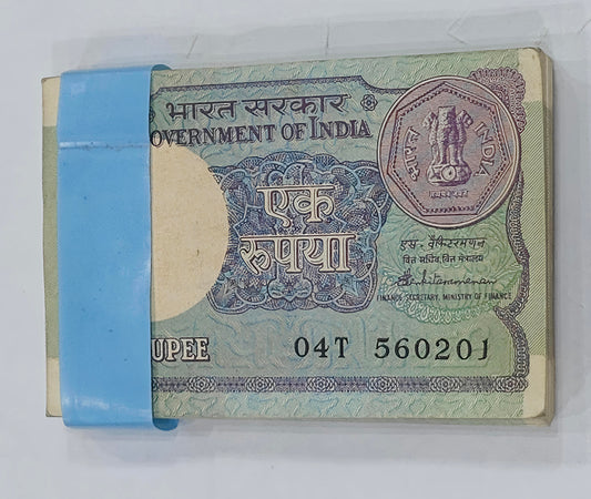 Rs 1 bank note year 1986 old Packet 100sirial note s vankitraman