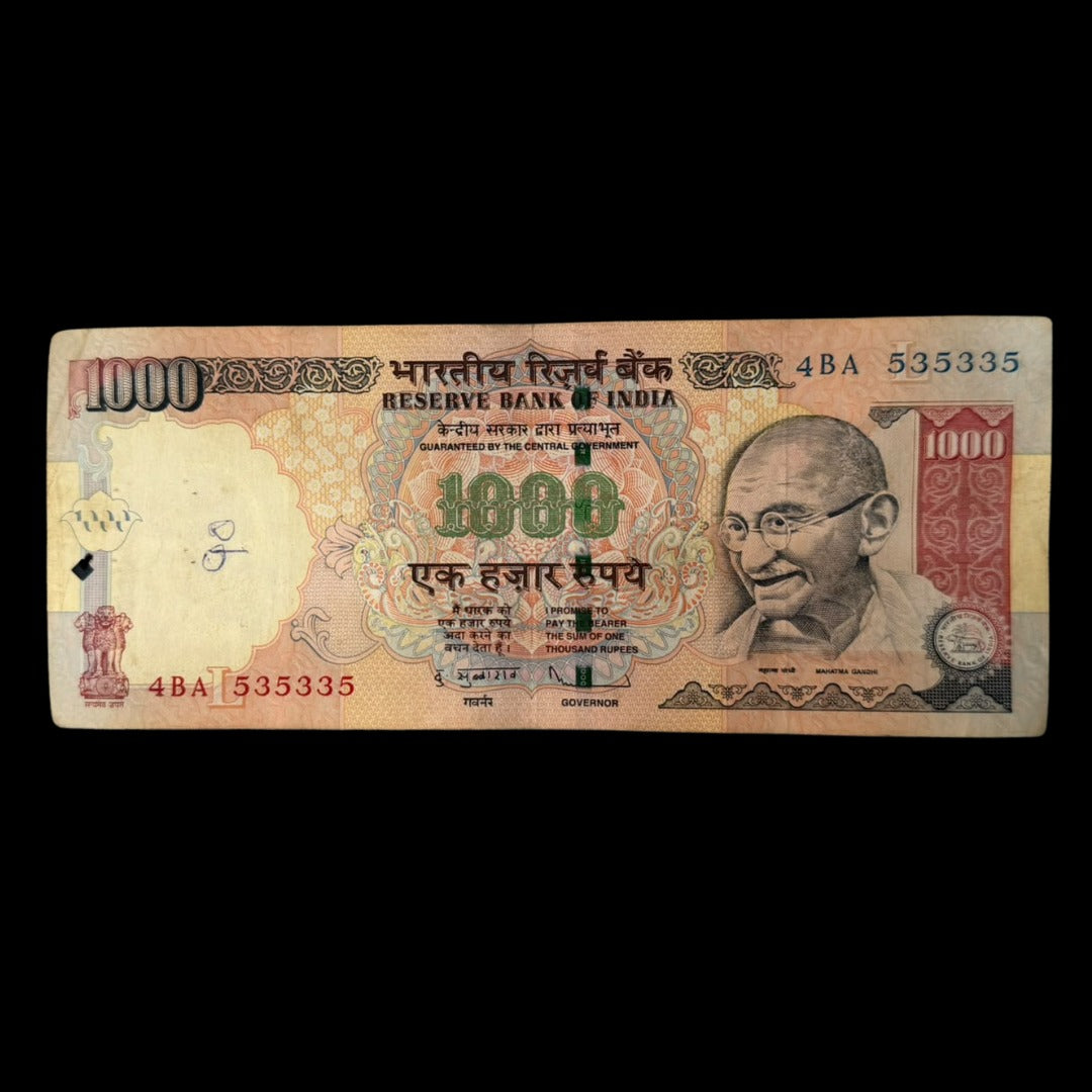 rs 1000 bank note india 535335 miror tripling number