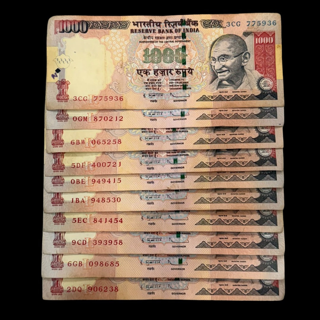 rs 1000 10 note set good condition governor name d Subbarao