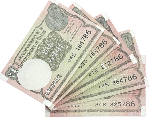 ₹ 1 Note Lot | 5 Pcs Ending 786 | Collectible Old Indian Currency