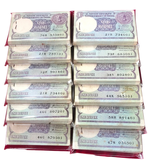 1 Old Notes 12 Packets GEM UNC | Rare Government of India Issue | Minimum 35–40 Years Old Collectible Currency