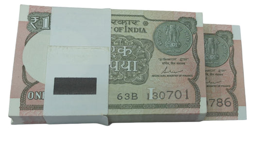 Rare Rs 1 birthday serial packet 13.07.01 “Tera Mera Sath” number, 100 notes UNC condition collectible.