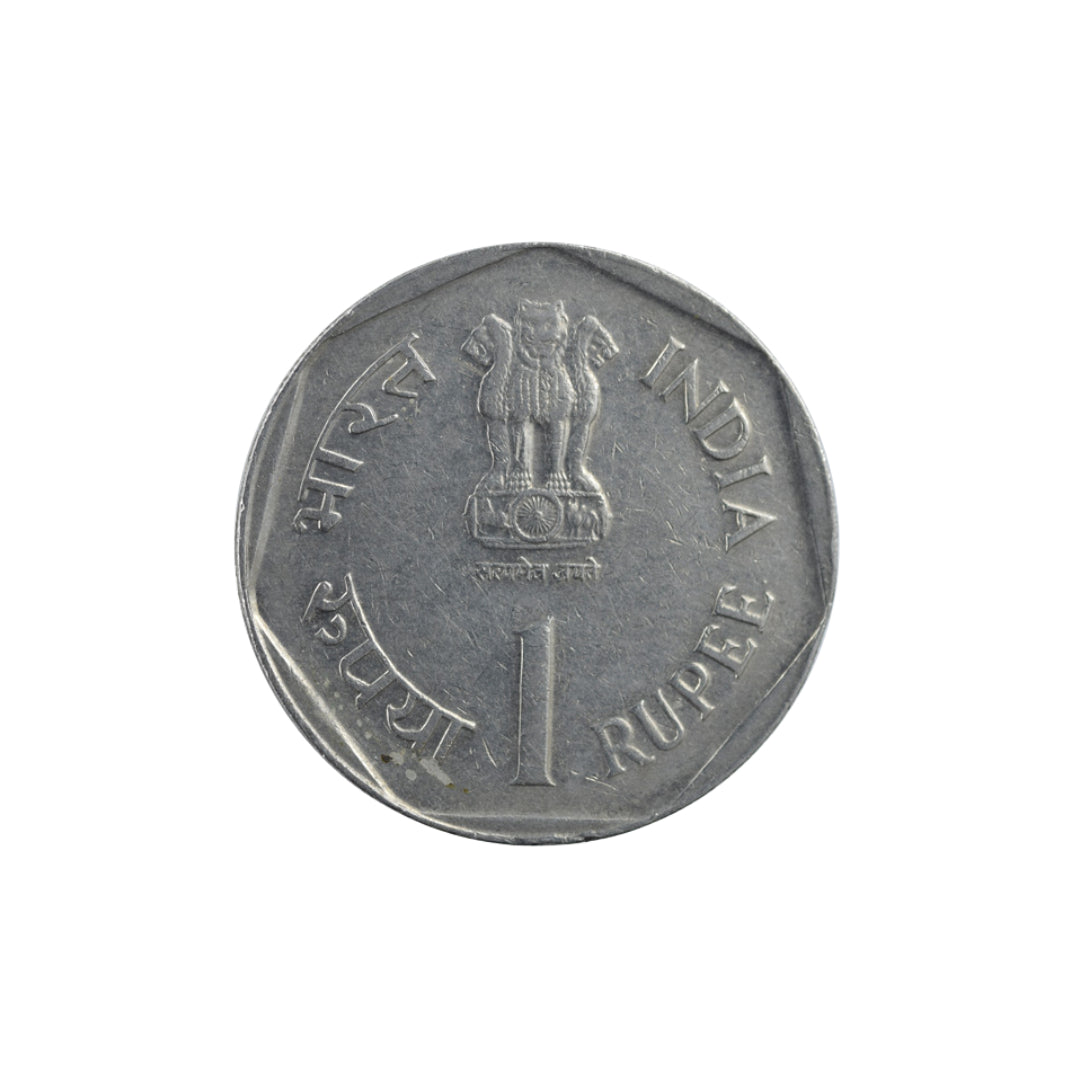 1988 Rs 1 Indian commemorative coin featuring rainfed farming design issued under the FAO theme by the Government of India.
