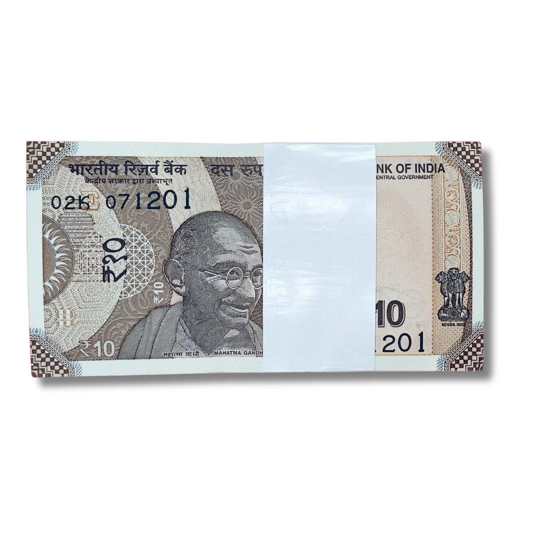Rs 10 note packet with birthday anniversary date 07.12.01 (071201) in GEM UNC condition, 100 notes bundle.