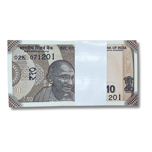 Rs 10 note packet with birthday anniversary date 07.12.01 (071201) in GEM UNC condition, 100 notes bundle.