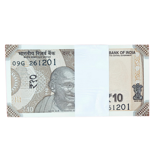 Rare Rs 10 note packet with birthday anniversary number 261201 (26 Dec 2001) in GEM UNC condition, 100 notes bundle.