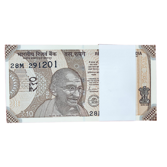 Rare Rs 10 note packet with birthday anniversary date 29.12.2001 (291201) in GEM UNC condition, 100 notes bundle.