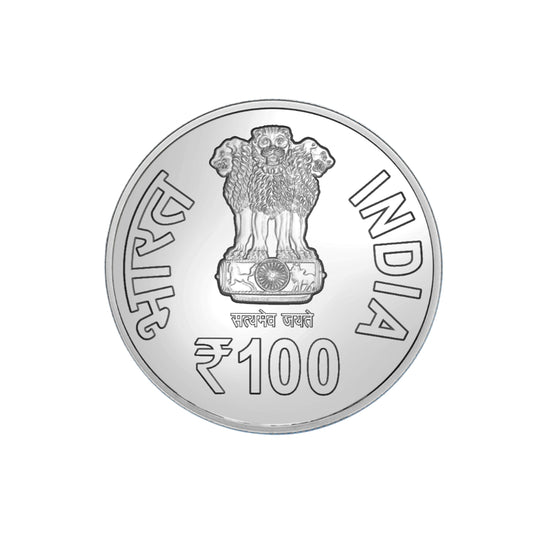 Rs 100 coin commemorating 100 years of Rashtriya Swayamsevak Sangh (1925-2025) issued by India Government Mint in uncirculated condition.