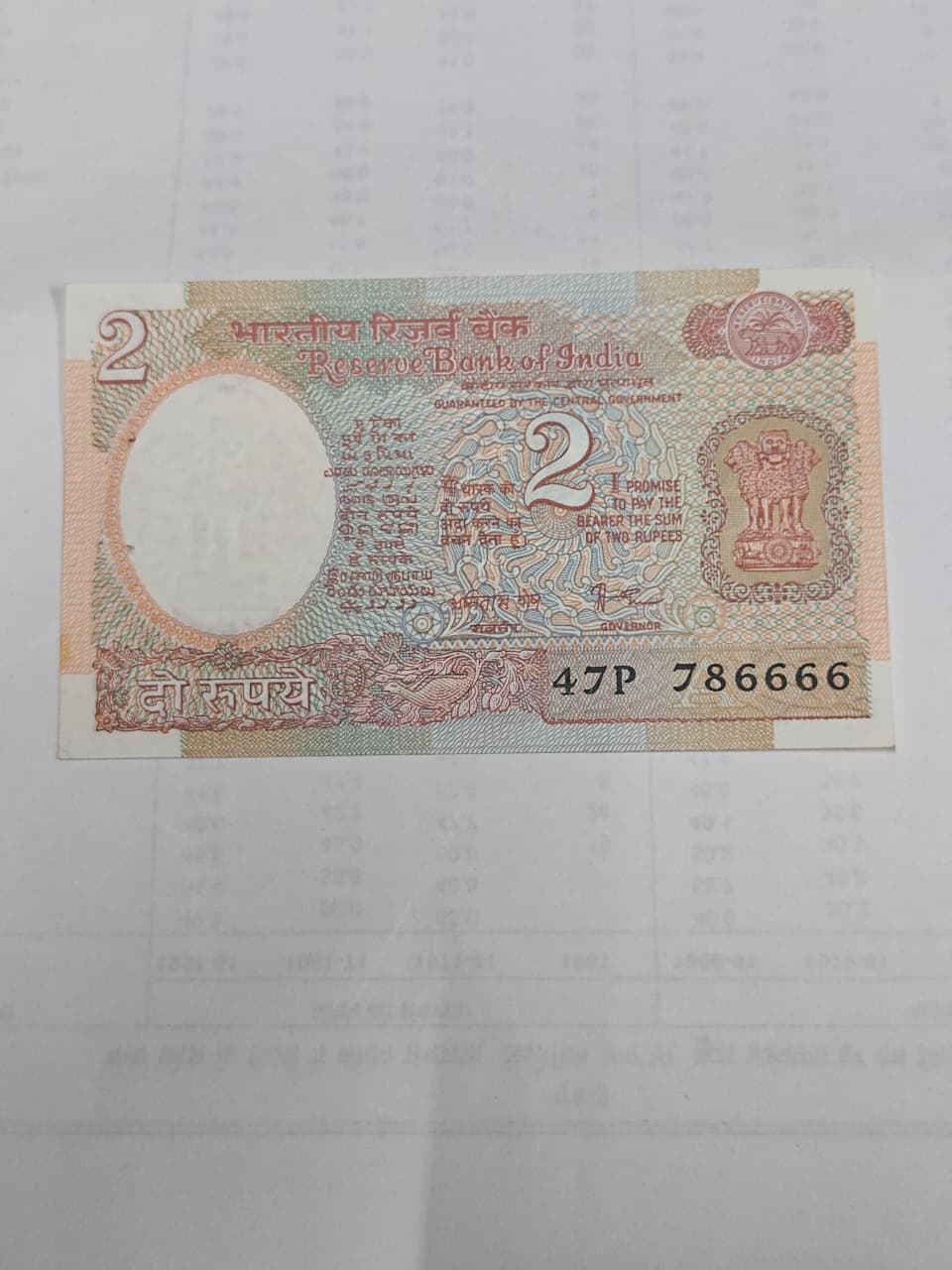 Rs 2 Note Amitabh Ghosh Governor with fancy serial number 786666 – collectible Indian currency