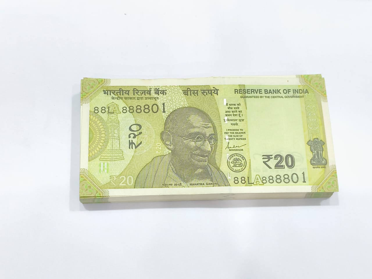 Rs 20 Note Packet 88L 888801 to 888900 with 99 Notes Fancy 888888 Missing
