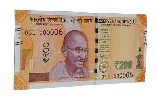 Rare Rs 200 note with serial number 000006 UNC condition signed by Shaktikanta Das