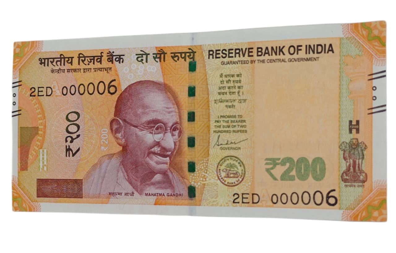 Rare Rs 200 note with low serial number 000006 UNC condition Shaktikanta Das