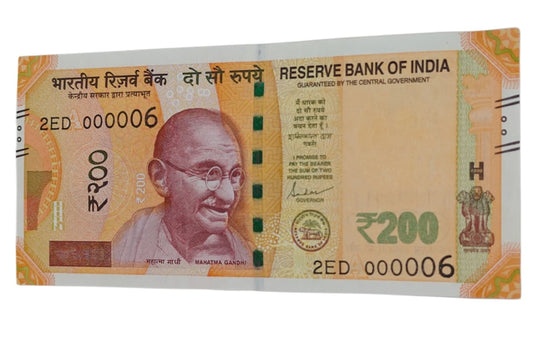 Rare Rs 200 note with low serial number 000006 UNC condition Shaktikanta Das