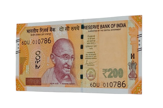 Rare Rs 200 note serial 010786 with DOB 01.07.86 and ending 786 holy Bismillah, signed by Shaktikanta Das in UNC condition.
