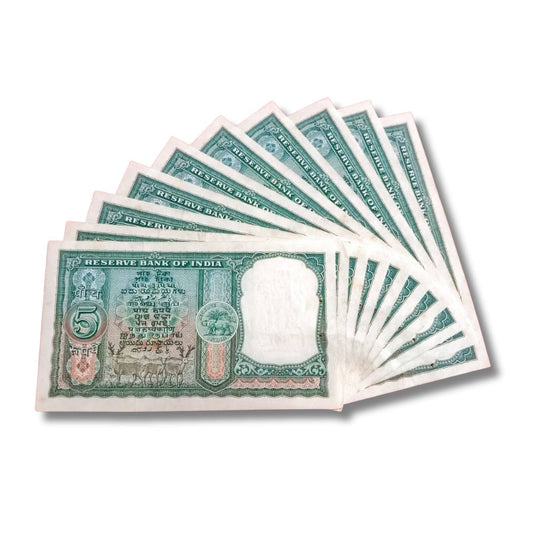 Rs 5 fafda big size note PC Bhattacharya sign gem unc condition each note given for 1050