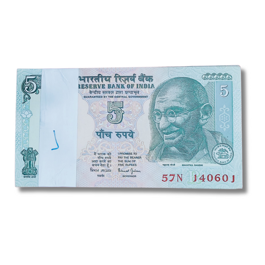 Rs 5 Tractor Gandhi Anniversary note dated 14.06.01 in GEM UNC condition, full packet of 100 notes.