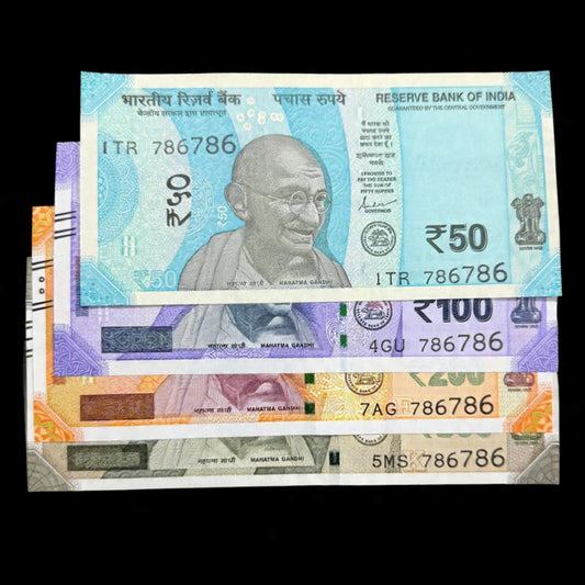 Holy Double 786 Bismillah Set - ₹50, ₹100, ₹200, ₹500 - All Serial 786786 - 4 Notes - Collection Bazzar