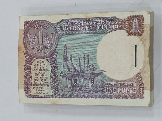 Rare Rs 1 note bundle 1981 big coin type signed by R.N. Malhotra, serial 919901 to 919919, 100 collectible notes