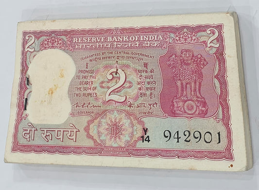 Rs 2 Indian currency note serial 942901 signed by Governor K. R. Puri, vintage collectible banknote