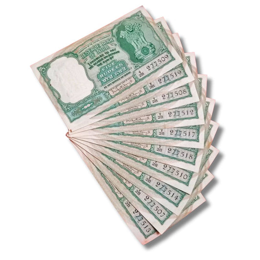 Rs 5 fafda big size note PC Bhattacharya sign gem unc condition each note given for 1050